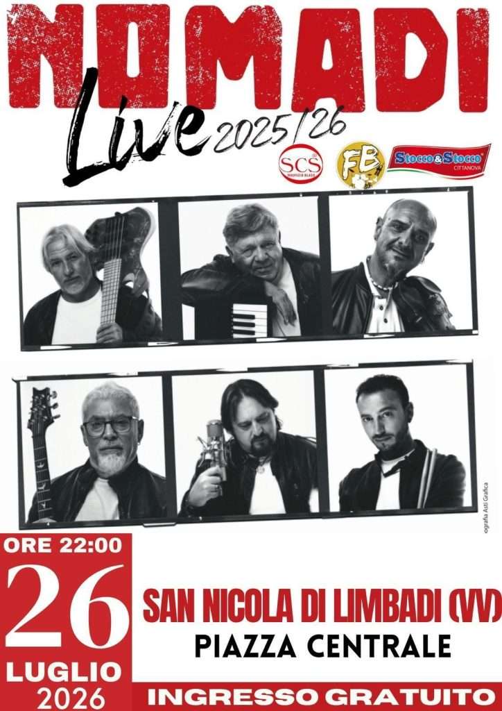Locandina Nomadi Live 2025/26 a San Nicola di Limbadi, 26 luglio